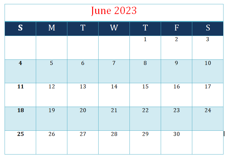 Printable June Calendar