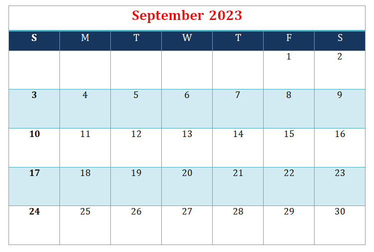 September Calendar 2023